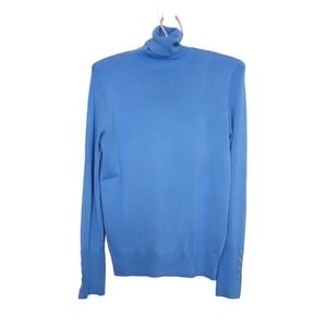 Zara Blogger Fave Blue Turtleneck Sweater Gold Snap Buttons Cuffs women's medium